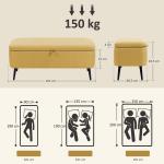 Banco de Armazenamento Estofado em Linho com Tampa Abatível e Pés de Aço Carga Máxima 150kg 101x38,5x44,5 cm Amarelo