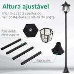 Candeeiro Solar com Painel Solar Candeeiro de Jardim com 6 LEDS Autonomia 6 - 8 horas Ø26x177 cm Preto