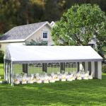 Tenda para Festa 4x8 m Tenda de Jardim com Paredes Removíveis Portas e Janelas Anti - UV para Casamento e Eventos Cinzento