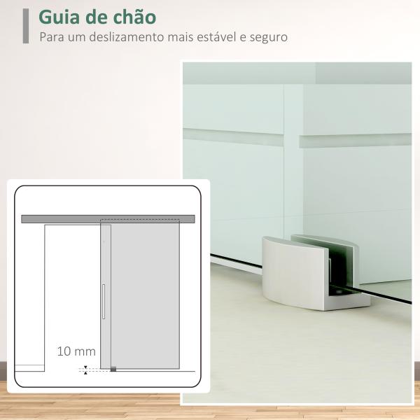 Porta de Correr de Vidro 77,5x205 cm Porta de Correr de Vidro com Trilho Translúcida