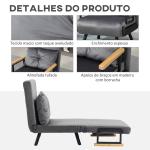 Poltrona Convertível em Cama Poltrona 3 em 1 Convertível em Cama com Encosto Ajustável em 5 Níveis 63x73x81 cm Cinza