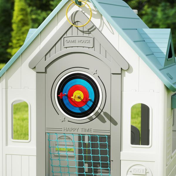 Casa de Brincar para Crianças 5 em 1 Casa de Jardim com Lançamento de Anéis Basquetebol Futebol Dardos 132x118x124 cm B