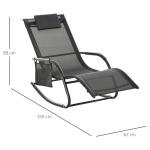 Espreguiçadeira Baloiço de Exterior com Apoio de Cabeça Acolchoado e Bolso Lateral 150x62x88 cm Preto