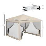 Tenda Dobrável 3x3 para Exterior com Mosquiteiras Bolsa de Transporte Estrutura de Aço e Tecido Oxford Resistente Bege