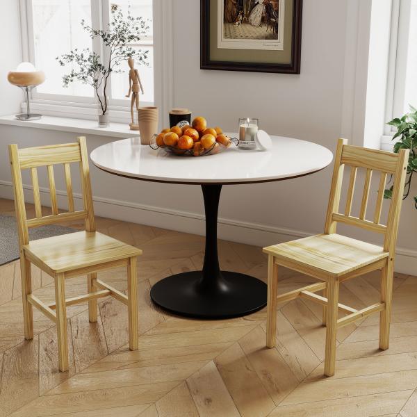 Conjunto de 2 Cadeiras de Sala de Jantar com Encosto de Ripas Estrutura de Madeira de Pinho 41x46,5x85,5 cm Madeira