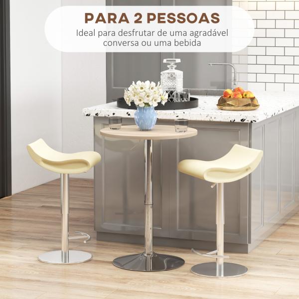 Mesa Alta de Cozinha Mesa Alta de Bar Redonda para 2 Pessoas Altura Ajustável Tampo Giratório 360° 60x60x91 cm Carvalho Claro