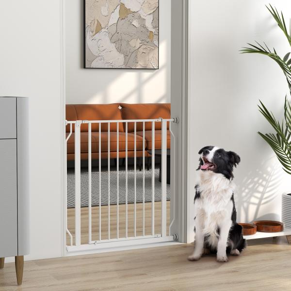 Barreira de Segurança para Cães 75 - 85 cm para Portas e Escadas, Dupla Direção, Duplo Bloqueio, Branco