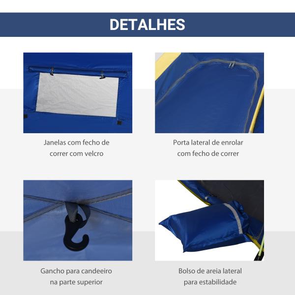 Tenda de Praia Dobrável Tenda de Campismo Pop - up para 1 - 2 Pessoas com Bolsa de Transporte 220x173x120 cm Azul Escuro