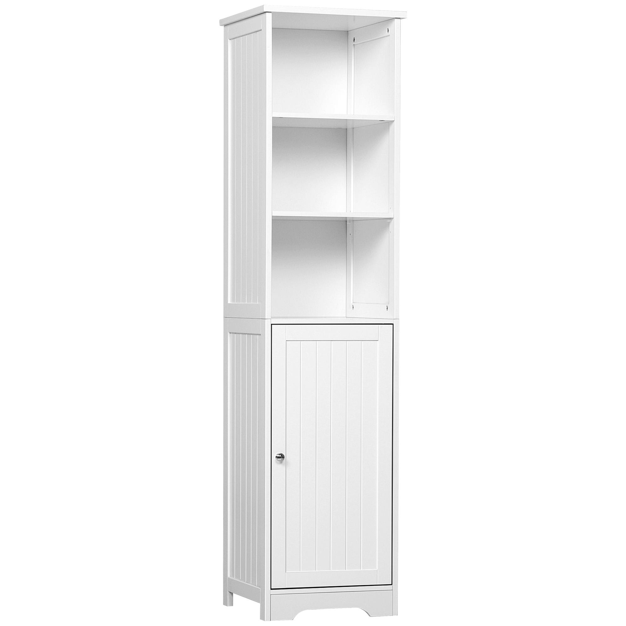 Armário de banheiro branco 5 níveis Prateleiras Coluna do banheiro com 3 prateleiras 1 porta de MDF e resistente à água 40x38x160cm