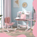 Conjunto de Secretária e Cadeira para Crianças Secretária Infantil Altura Ajustável 80x55x107,5 cm Rosa
