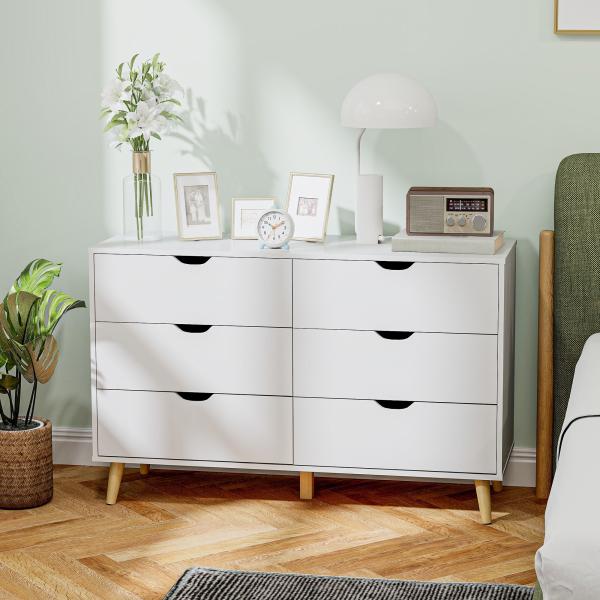 Cómoda com 6 Gavetas e Pés Elevados Cómoda para Dormitório Estilo Moderno Anti - Tombo 120x40x76 cm Branco