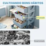 Organizador de Brinquedos com 4 Gavetas Torre de Arrumação para Crianças +3 Anos Cantos Arredondados e Pegas 37x37x76 cm Azul