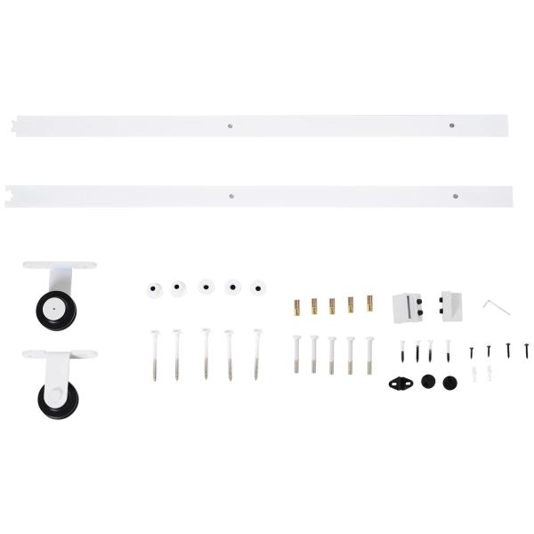 Ferragens para Porta Corredeira Kit de Acessórios para Porta Corredeira de Madeira com Guia de Chão Trilho de Aço de Carbono Branco