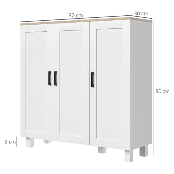 Aparador para Sala de Estar Móvel Buffet com 3 Portas e Prateleiras Ajustáveis 90x30x90 cm Branco e Madeira