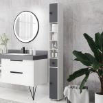 Coluna Casa de Banho Moderna com 1 Gaveta 5 Prateleiras Ajustáveis e 2 Armários 20x20x180 cm Cinza