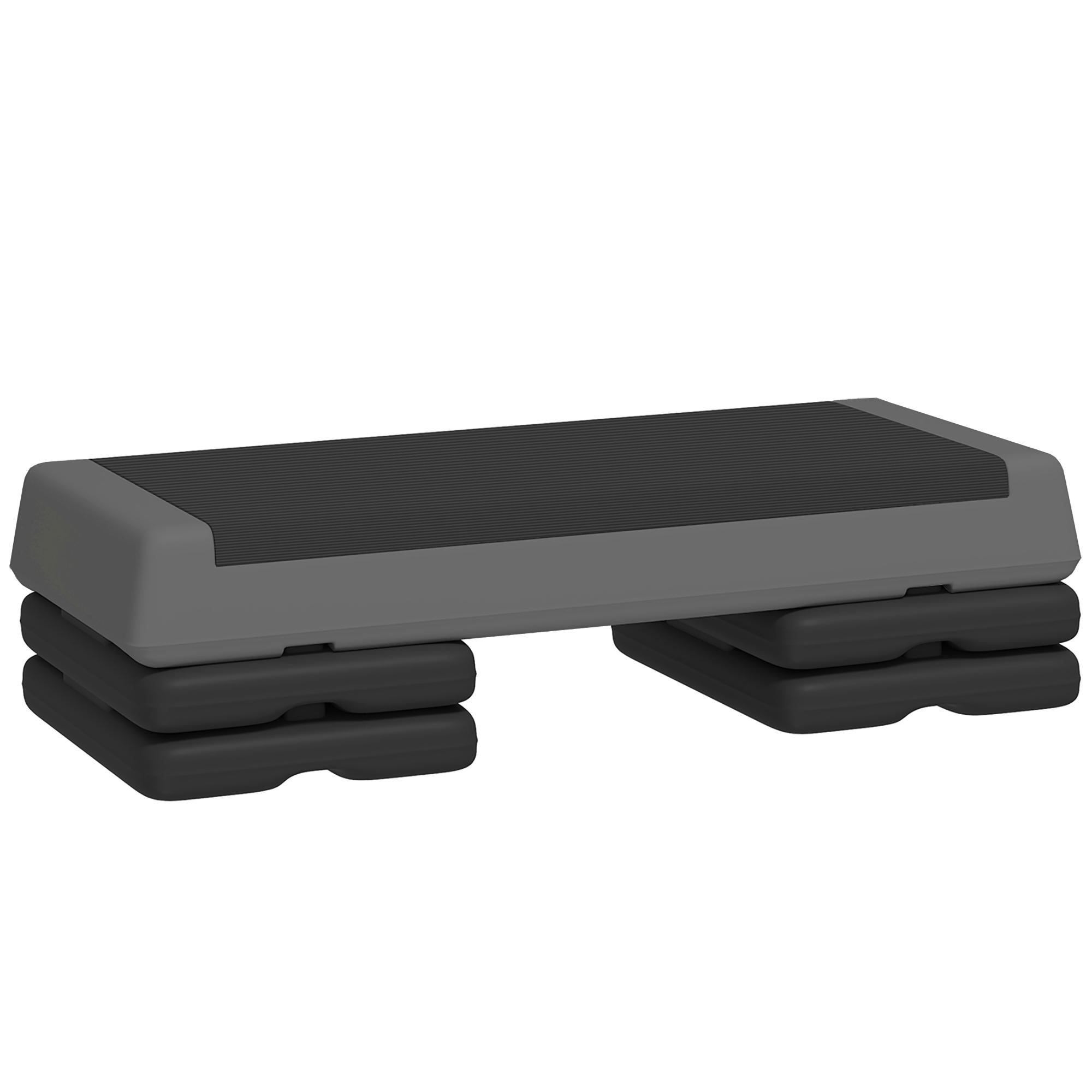 Step para Fitness Antideslizante Altura Regulável 3 Níveis de 10,5/15,5/20,5 cm Capacidade 250 kg 77x36x20,5 cm Cinza e Preto
