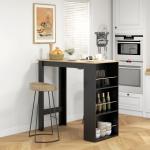 Mesa de Bar com 3 Prateleiras com Suporte Estilo Moderno para Cozinha Sala de Jantar 112x57x106 cm Preto e Madeira