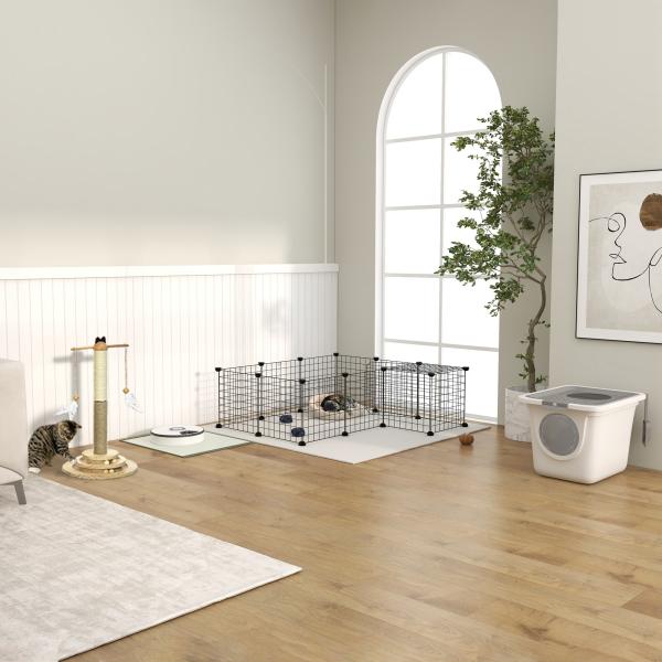 Caixa de Areia para Gatos com Pá Sanita para Animais de Estimação com 2 Portas 44x55x39 cm Branco e Cinza