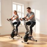 Bicicleta Estática Dobrável Silenciosa com 8 Níveis de Resistência, Monitor LCD, Assento Ajustável e Rodas, Cinzento