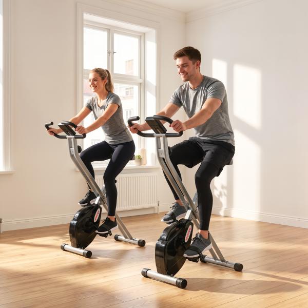 Bicicleta Estática Dobrável Silenciosa com 8 Níveis de Resistência, Monitor LCD, Assento Ajustável e Rodas, Cinzento