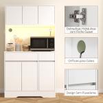 Armário de Cozinha com Luz LED RGB, Bancada para Micro - ondas, 6 Portas, 2 Gavetas, Prateleiras Ajustáveis e Comando à Distância, Branco