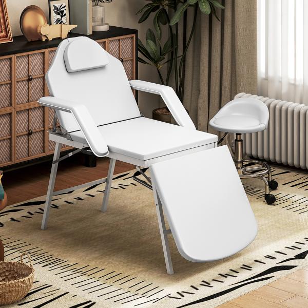 Marquesa de Massagem Dobrável Portátil de 3 Secções com Encosto Ajustável Apoio de Cabeça e Braços 182x82x68 cm Branco