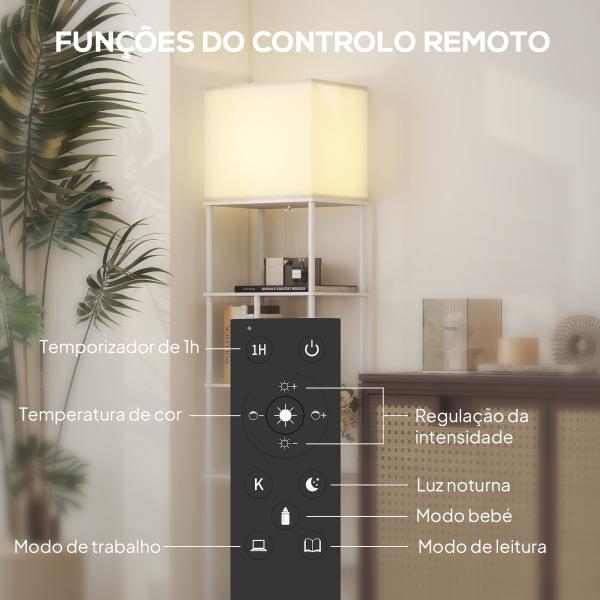 Candeeiro de Pé com Prateleiras Brilho e Temperaturas de Cor Ajustáveis 3000K - 6500K e Temporizador 40x29x171 cm Branco