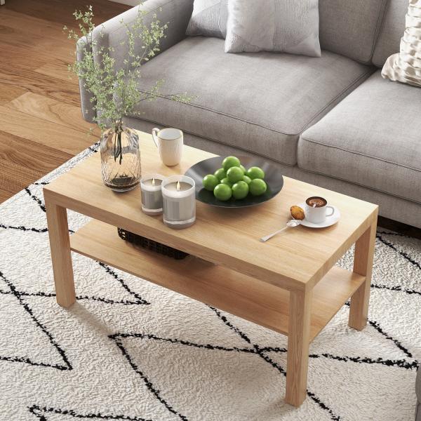 Mesa de Centro Moderna Mesa Auxiliar com Prateleira para Sala de Estar Escritório 90x45x44,5 cm Madeira