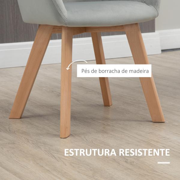 Cadeiras de Jantar Conjunto de 2 Estofadas em Veludo Encosto Médio Pés de Madeira para Sala de Jantar Cinza