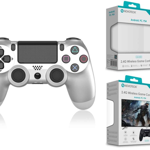 Comando Jogo PS4-PC-Android Metalizado Prateado  Sem Fio 2.4G GM-004