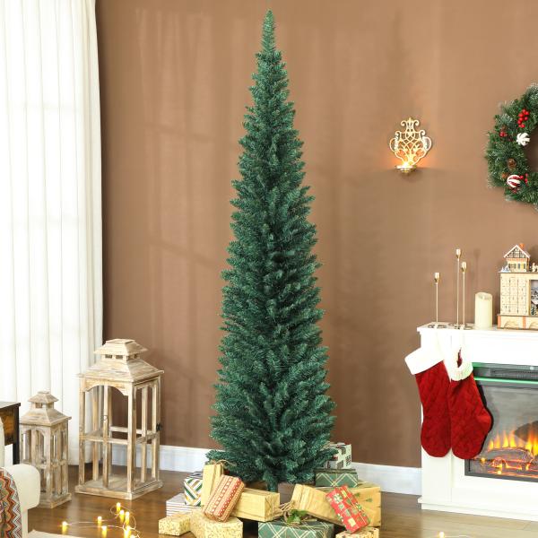 Árvore de Natal Slim 210 cm Árvore de Natal Artificial com 401 Ramos Suporte Metálico Decoração para Interior Verde