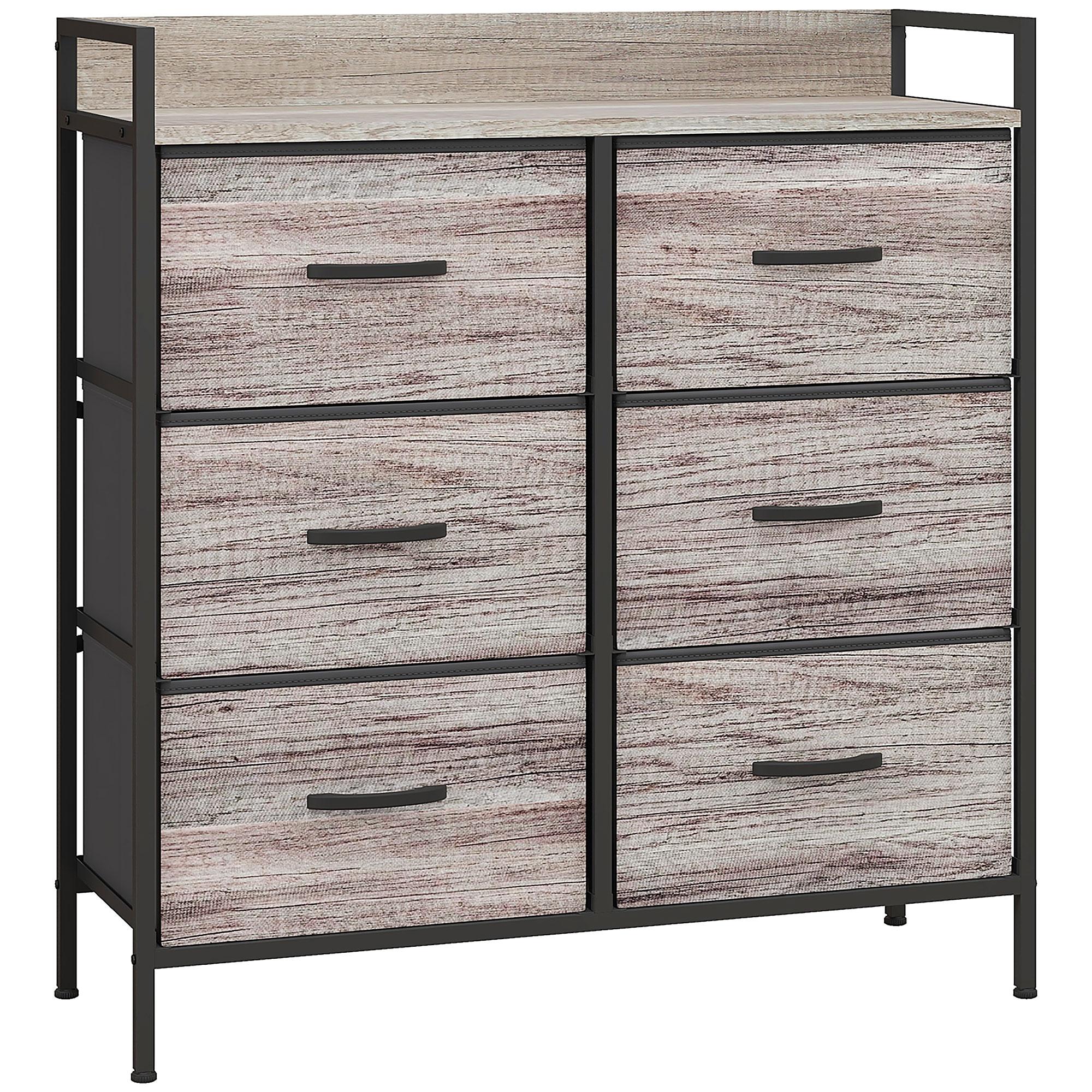 Cómoda com 6 Gavetas Dobráveis de Tecido Estrutura de Aço e Estilo Industrial 79x29x85 cm Cinzento