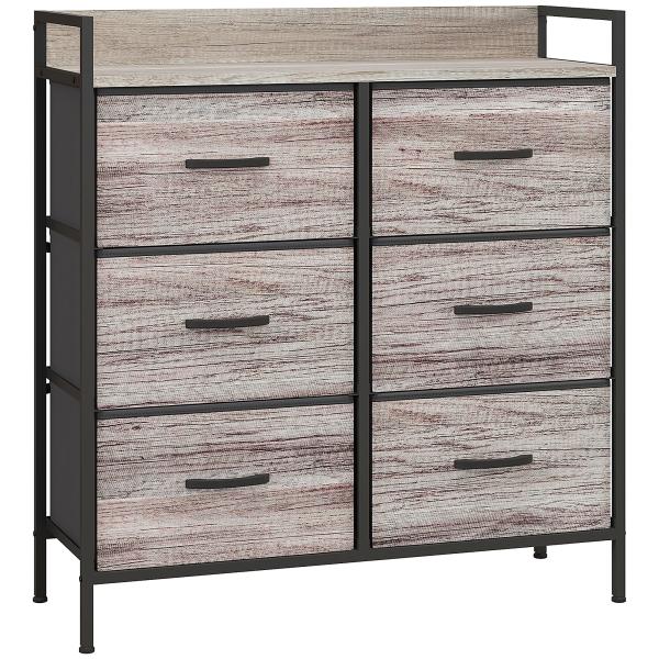 Cómoda com 6 Gavetas Dobráveis de Tecido Estrutura de Aço e Estilo Industrial 79x29x85 cm Cinzento