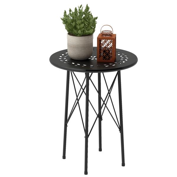 Mesa de Jardim Redonda Mesa de Varanda Ø40x50 cm com Pés Ajustáveis e Estrutura em Forma de X para Exterior e Interior Preto