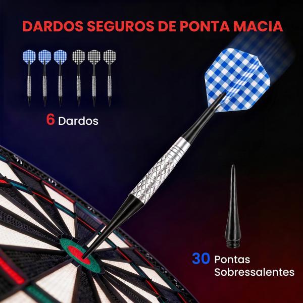 Alvo Eletrónico com 6 Dardos e 30 Pontas, Ecrã LCD, 26 Jogos e 185 Variações, para 8 Jogadores
