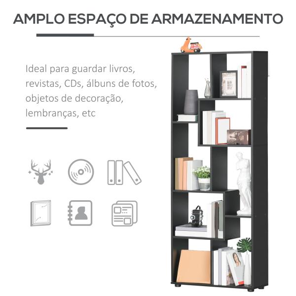 Estante Moderna Biblioteca Estreita com 8 Prateleiras para Sala Quarto e Escritório 70x24x178 cm Preto