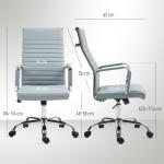 Cadeira de Escritório Giratoria 360° Inclinável com Altura Ajustável Rodas Apoio de Braços 54x62x104 - 114 cm Cinzento Claro