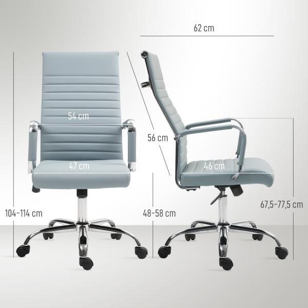 Cadeira de Escritório Giratoria 360° Inclinável com Altura Ajustável Rodas Apoio de Braços 54x62x104 - 114 cm Cinzento Claro