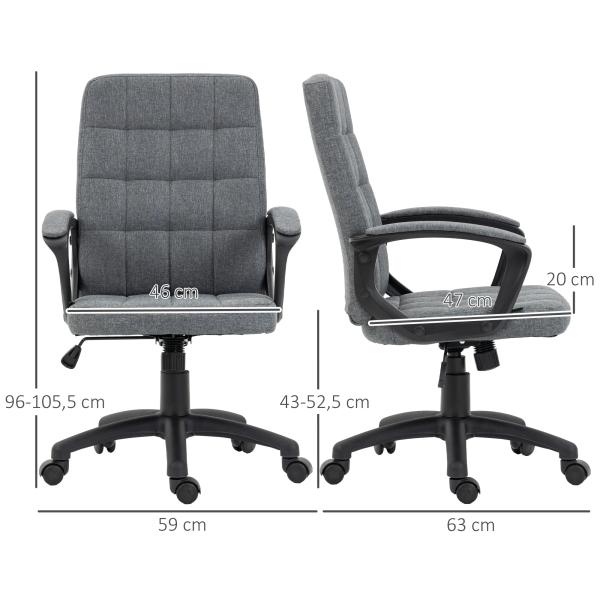 Cadeira de Escritório Giratória com Altura Ajustável e Apoio para os Braços Estilo Moderno 59x63x96 - 105,5 cm Cinza