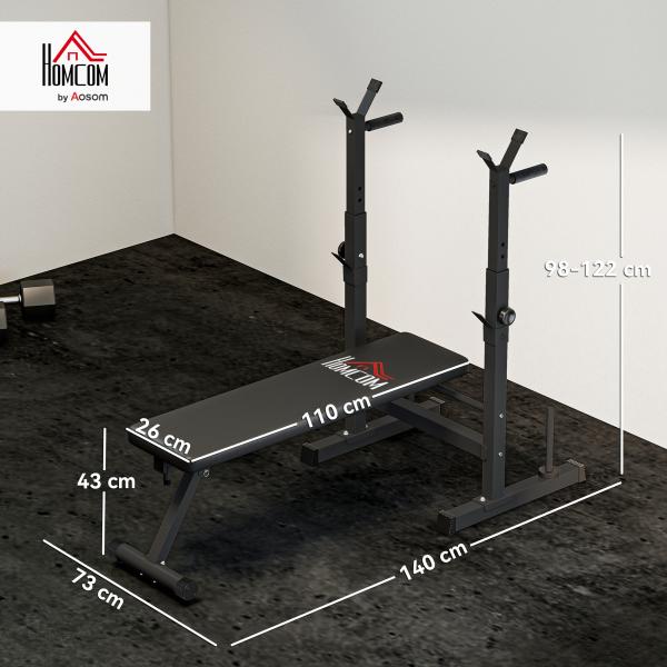 Banco de Pesos Multifuncional Dobrável com Suporte para Barras Ajustável e Estação de Dips 98 - 122x140x73 cm Preto