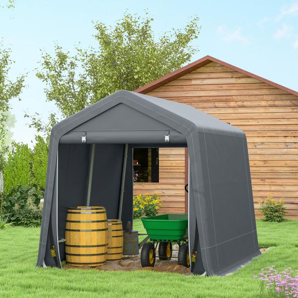 Tenda de Jardim para Bicicletas com Estrutura Metálica, 2 Portas com Fecho, Impermeável, Anti - UV, 2,4x2x2 m, Cinzento Escuro