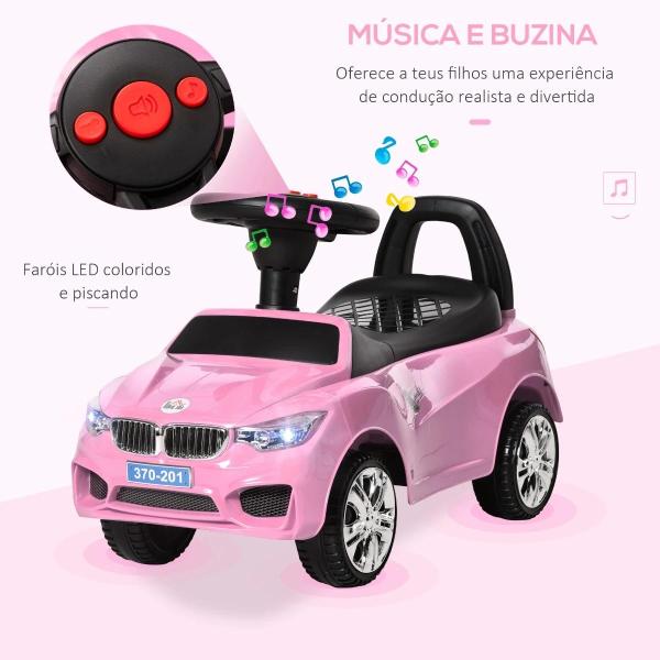 Carro Andador para Crianças de 18 - 36 Meses com Faróis Música Buzina Volante Compartimento de Armazenamento e Alça para Empurrar 63,5x28x36 Rosa