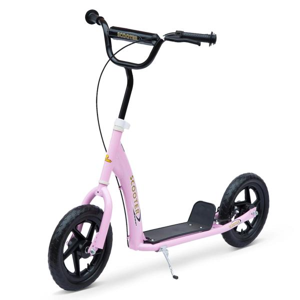 Trotinete para Crianças acima de 5 anos Scooter de 2 Rodas Grandes de 12 Polegadas com Freio e Guidão Ajustável em Altura Carga Máx. 50kg 120x52x80 - 88cm Rosa