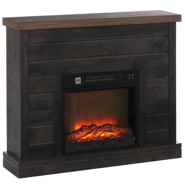 Lareira Elétrica 1800W Lareira Decorativa com Efeito de Chama Realista Temporizador para Ambientes de 30 m² 96,5x22x81,7 cm Marrom Acinzentado