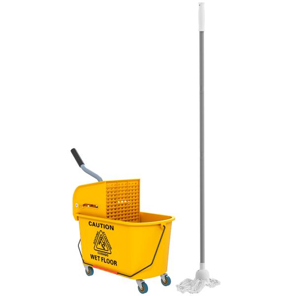 Balde de Limpeza com Esfregona e Rodas Capacidade de 20 L Sistema de Escurridor e Pega de Transporte 45x26,5x70 cm Amarelo