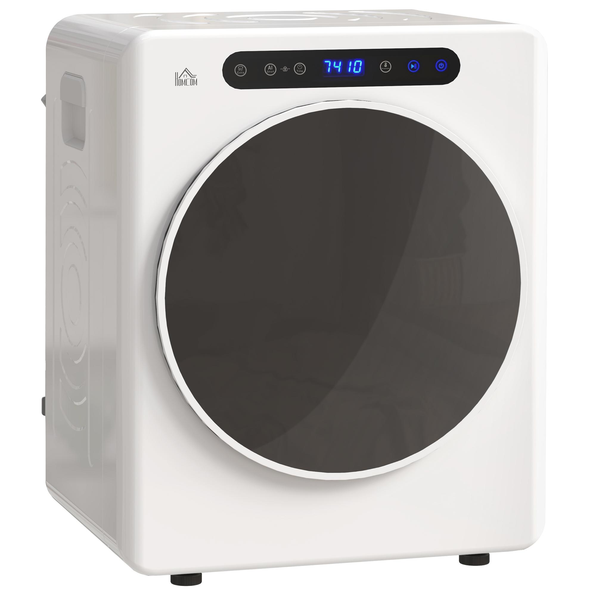 Máquina de Secar 3 KG 1000W Função Antirrugas Função Esterilizar Temporizador Ecrã LED Tátil Tambor Aço Inoxidável 49x43x61 cm Branco