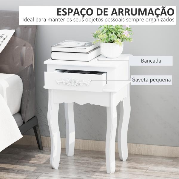 Mesa de Cabeceira com 1 Gaveta Mesa Auxiliar de Madeira para Dormitório Sala de Estar Estilo Moderno 40x35x60cm Branco