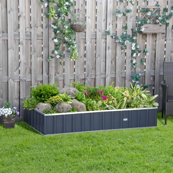 Horta Urbana Canteiro de Jardim em Aço com Luvas Incluídas, Floreira Retangular para Cultivo de Plantas e Flores para Terraço e Varanda Exterior 174x90x30 cm Cinzento