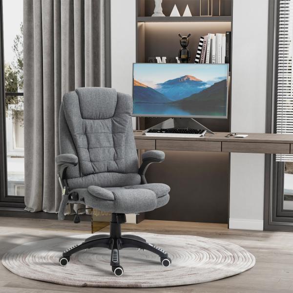 Cadeira de Escritório com 6 Pontos de Massagem Reclinável até 130° com Função de Aquecimento 68x72x110 - 120 cm Cinza