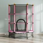 Trampolim para Crianças com Rede de Segurança e Estrutura de Aço para Interiores e Exteriores Carga 50kg Ø140x190 cm Rosa